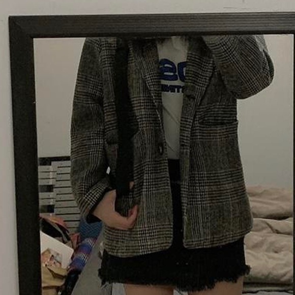 Vintage Jacket Brown and Grey Grid Suit Jacket blazer coat - Picture 1 of 2